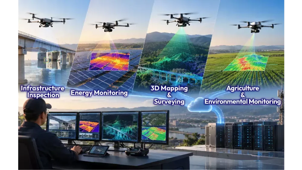 UAV 模組化運算架構圖：從機載 AI 到地面控制站 (GCS)